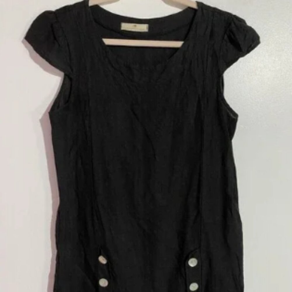 Lands Downunder Dress S Black Linen Lagenlook Coastal Beachy Vacation Italy